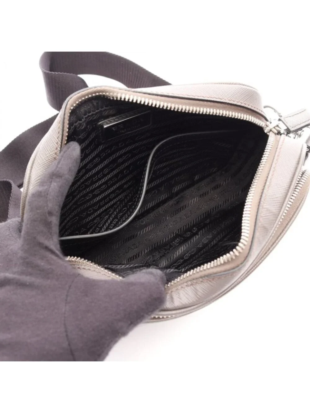 Prada Shoulder Bag Dark Gray Saffiano Leather Triangle Logo